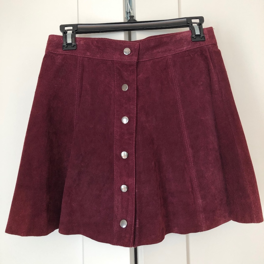 Button Front Mini Skirt - Suede